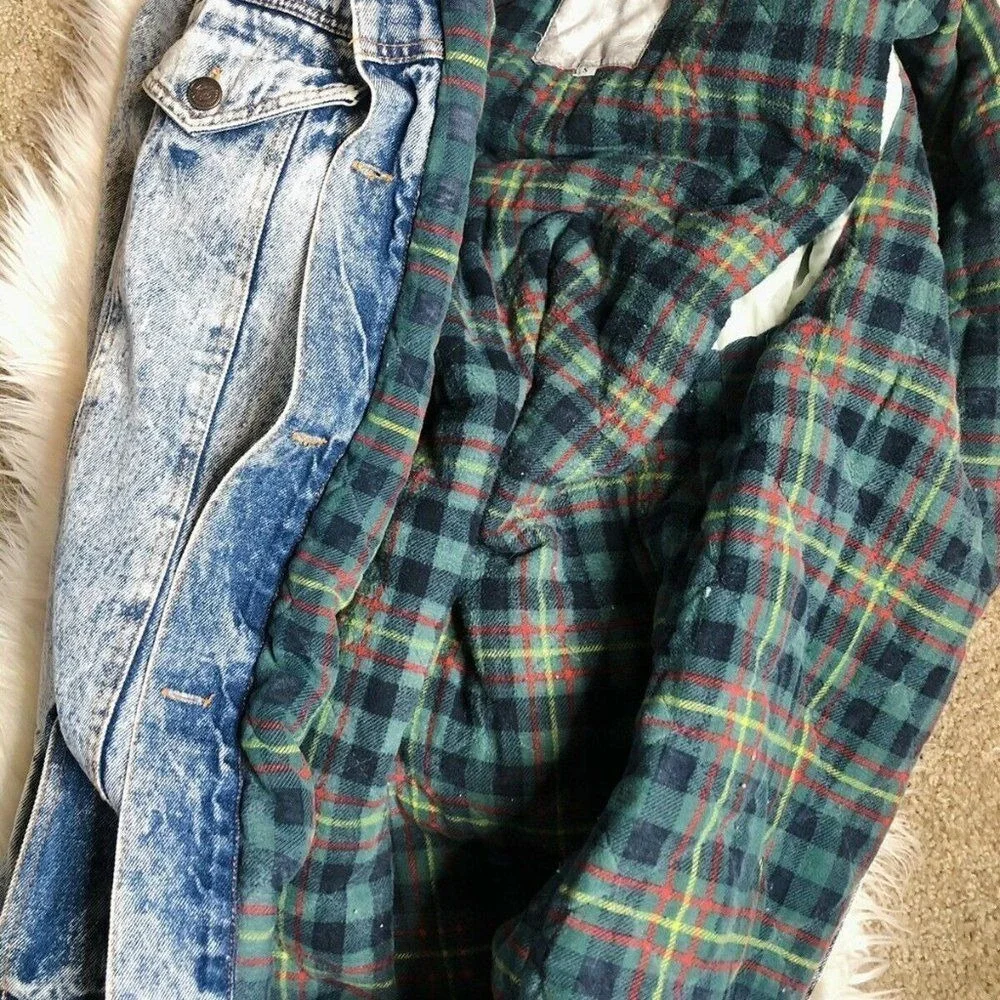 Vintage Acid Wash Denim‎ Jacket Flannel Lined Retro Grunge